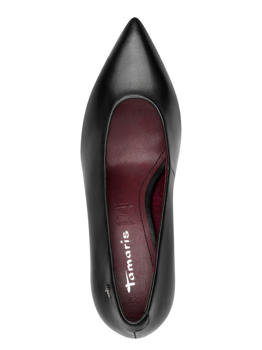 Leather Heels with Strap & Mid Heel Black