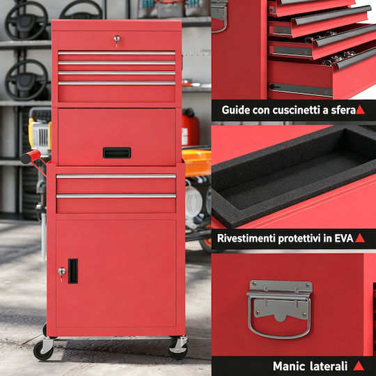 HomCom Räder Metallischer Werkzeugkoffer