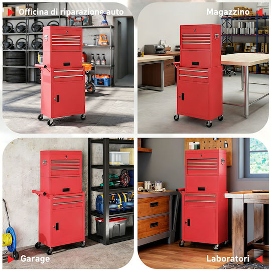 HomCom Räder Metallischer Werkzeugkoffer