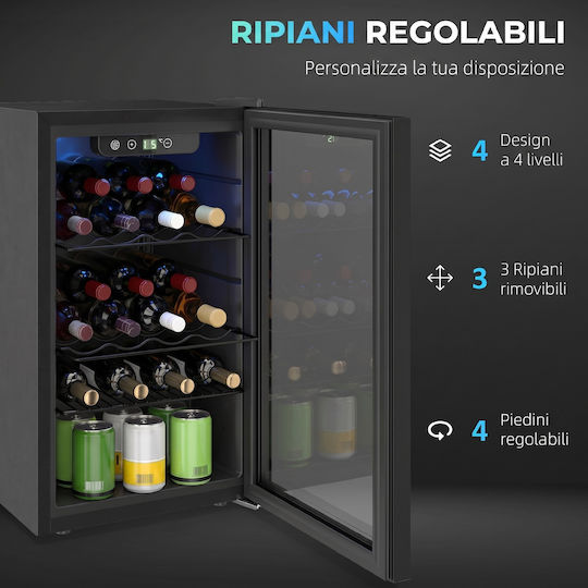 HomCom Wine Refrigerator 24 Bottles 68l Adjustable Temperature 4-16°c Anti-uv Glass Shelves Black 800-326v90bk