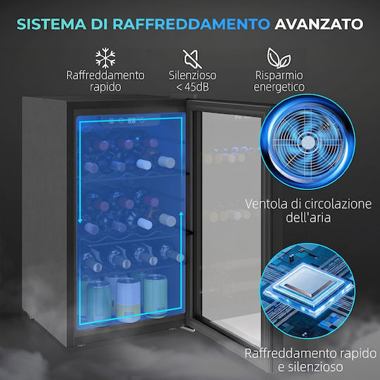 HomCom Wine Refrigerator 24 Bottles 68l Adjustable Temperature 4-16°c Anti-uv Glass Shelves Black 800-326v90bk