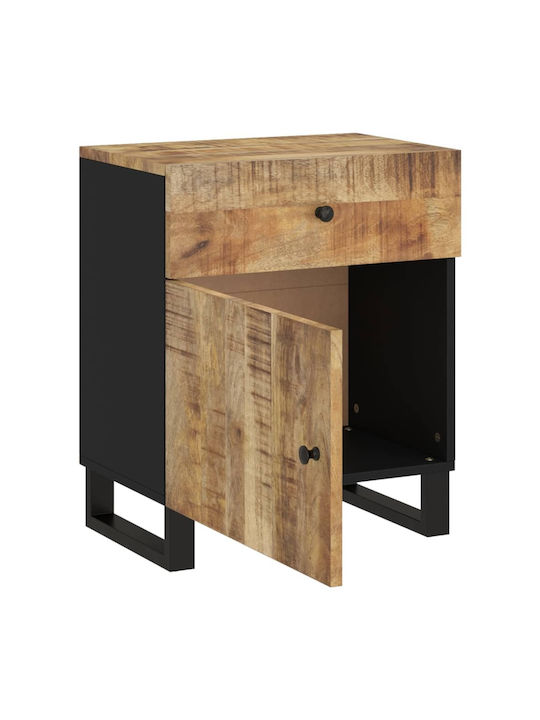 Wooden Bedside Table with Metal Legs Beige 50x33x60cm