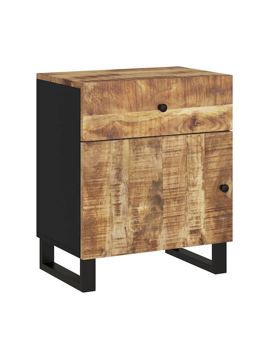 Wooden Bedside Table with Metal Legs Beige 50x33x60cm