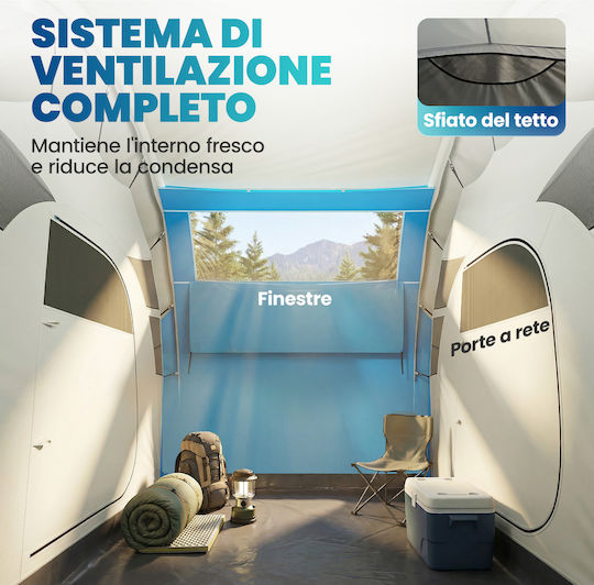 Outsunny Σκηνή Camping Τούνελ Φουσκωτή Αποθήκευσης Μπλε 4 Εποχών για 4 Άτομα 485x245x188εκ.
