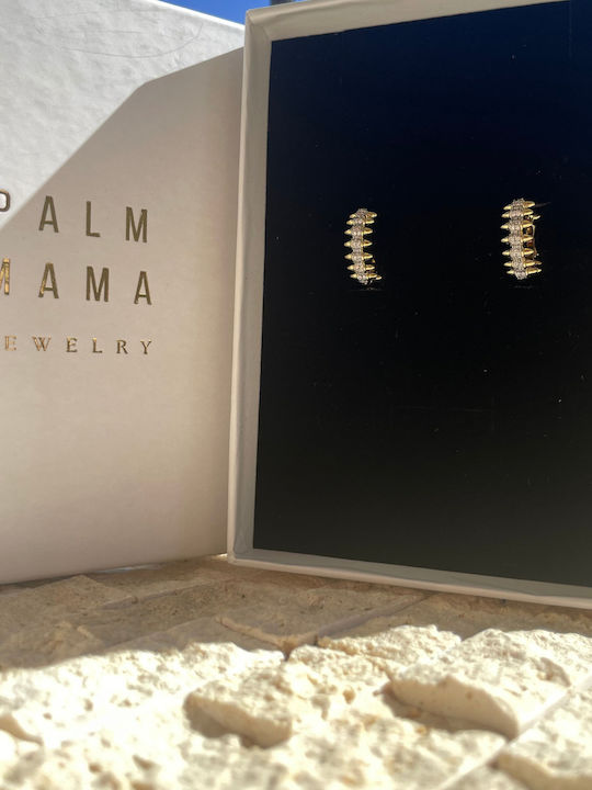 Men's Earrings Hoops with Clip Made of Gold Plated Steel with Stones