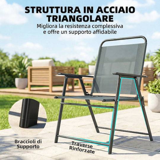 Outsunny Beach Chair Grey Set 2pcs
