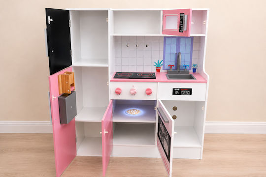 Ehome Детска Кухня от Дърво Дървена Детска Кухня Розова Игра на Имитация размери 90x95x29CM
