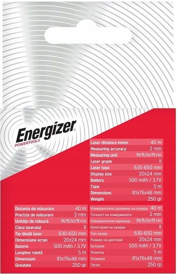 Energizer Μέτρο Laser 3MT40 με Δυνατότητα Μέτρησης 40m