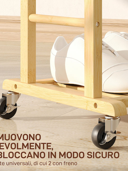 HomCom Τροχήλατη Κρεμάστρα Δαπέδου από Bamboo Καφέ 47x33.7x105.5cm