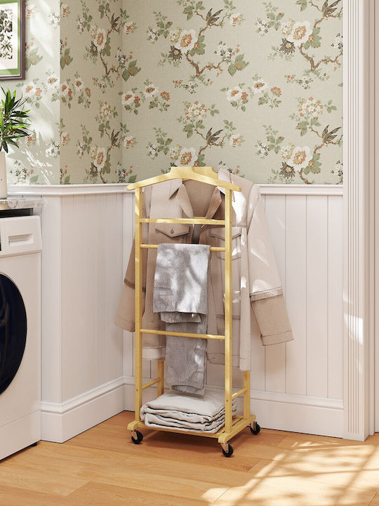 HomCom Τροχήλατη Κρεμάστρα Δαπέδου από Bamboo Καφέ 47x33.7x105.5cm