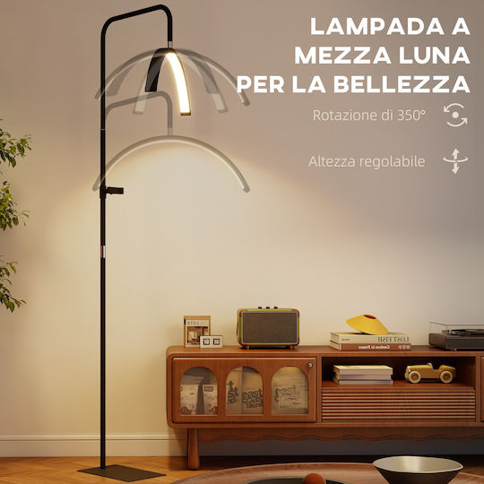 Homcom Επιδαπέδια Λάμπα Led Κεφαλή Μισοφέγγαρο Ρυθμιζόμενο Ύψος Θερμοκρασία Χρώματος Τηλεχειριστήριο Μαύρη B31-604v90bk