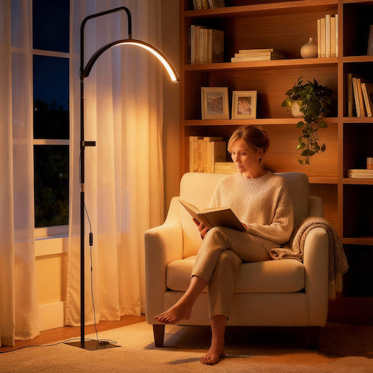 Homcom Επιδαπέδια Λάμπα Led Κεφαλή Μισοφέγγαρο Ρυθμιζόμενο Ύψος Θερμοκρασία Χρώματος Τηλεχειριστήριο Μαύρη B31-604v90bk