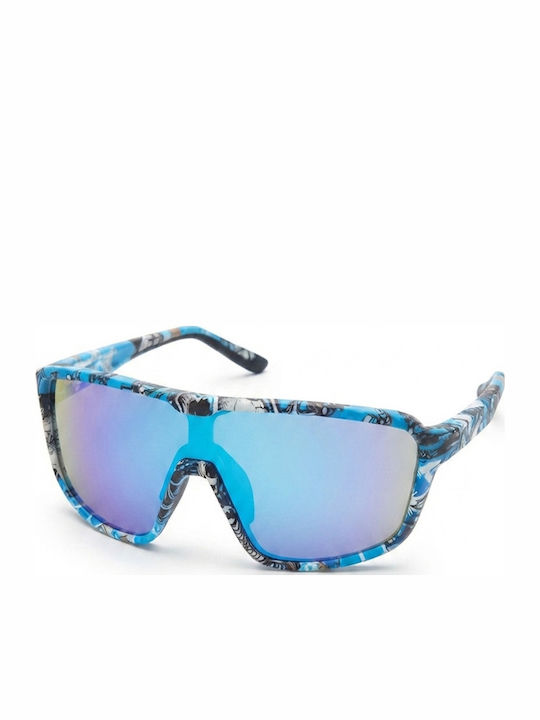 Sharks Bay Clothing Herren Sonnenbrille mit Blauen Rahmen und Blauer Spiegelglas SUNSB008G