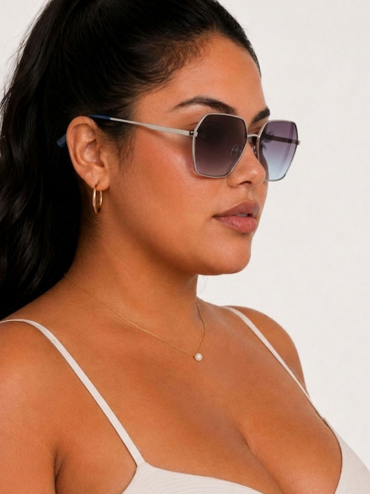 Luigi Unisex Sunglasses With Blue Metallic Frame And Blue Lens