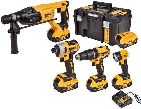 DEWALT DCK440P2T Σετ Δραπανοκατσάβιδο, Κρουστικό Δραπανοκατσάβιδο, Πιστολέτο & Φακός Brushless 18V με 2 Μπαταρίες 5Ah και Θήκη
