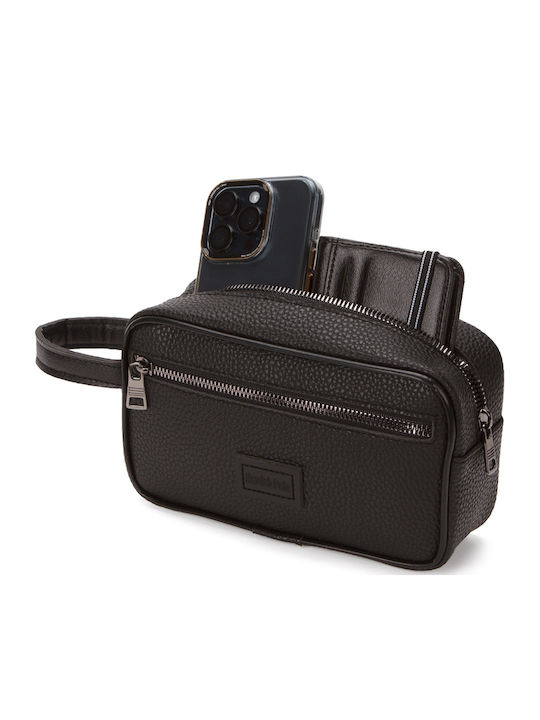 Enpapa Men's Women's Travel Personal Care Bag Leather Black Small Size