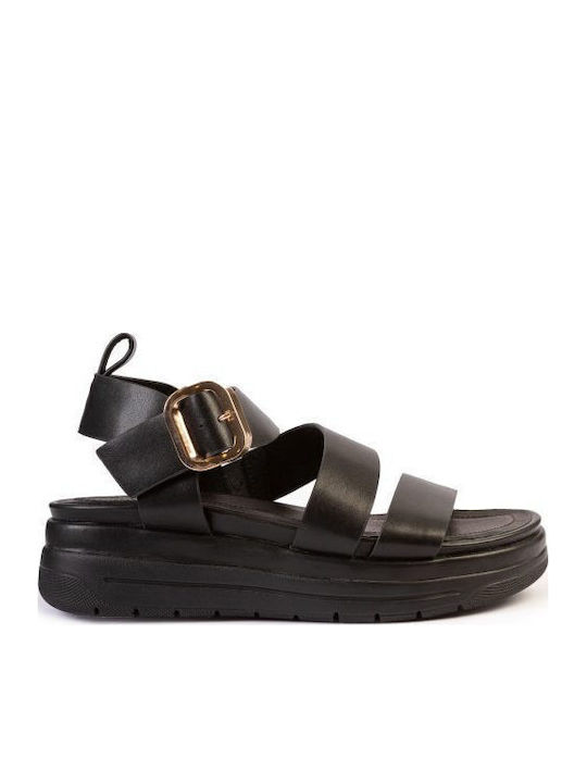 Leather Women's Anatomic Flatforms Black Sandals