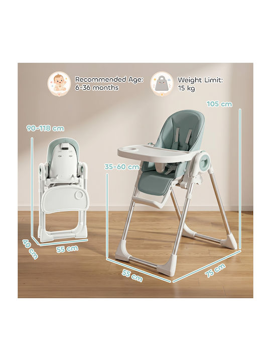 Aiyaplay Foldable Baby Highchair with Adjustable Height Green