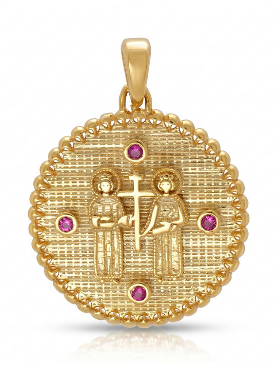 Kiriakos Gofas Pendant Kids Charm with Chain Constantine Coin in 9K Gold KN616