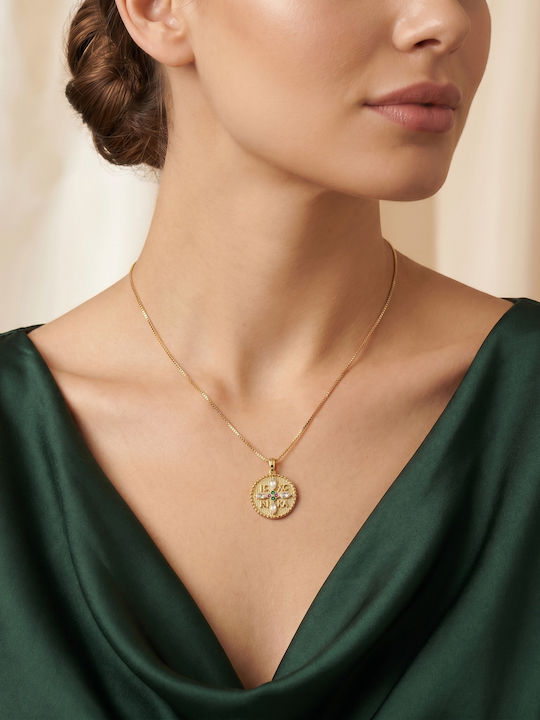 Kiriakos Gofas Pendant Kids Charm with Chain Constantine Coin in 9K Gold KN616