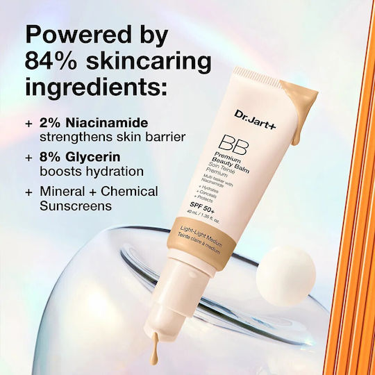 Dr. Jart+ Premium Beauty BB Light Medium Face Day Balm with SPF50 for Moisturizing and Brightening with Niacinamide 40ml