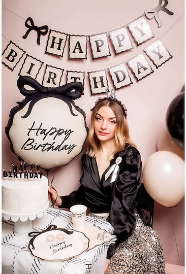 Banner "Happy Birthday" Crem Negru Cu Funde Negre