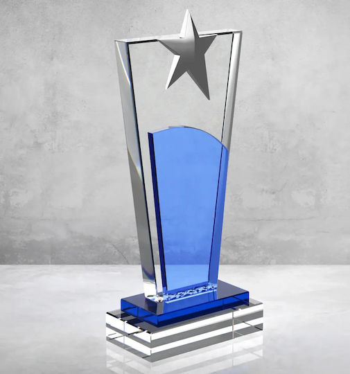 Crystal Double Award Transparent & Blue 20mm 12x27cm Code Pb860