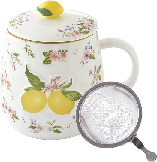 Easylife Fancy Fruit Mug Made of Porcelain With Lid in Various Orange Designs 450ml (Various Designs)