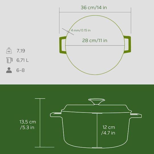 Lava Premium Majolica Cast Iron Stockpot from Mantemi 6.71L / 28cm