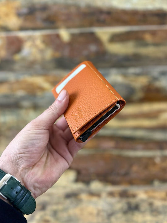 Кожено Мъжко Портмоне Пътническо с RFID Оранжево
