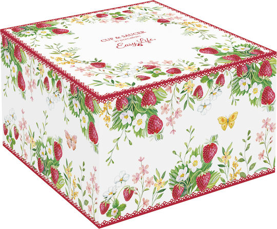 Easylife Jardin Des Fraises Φλιτζάνι Tσαγιού από Πορσελάνη Λευκό 240ml