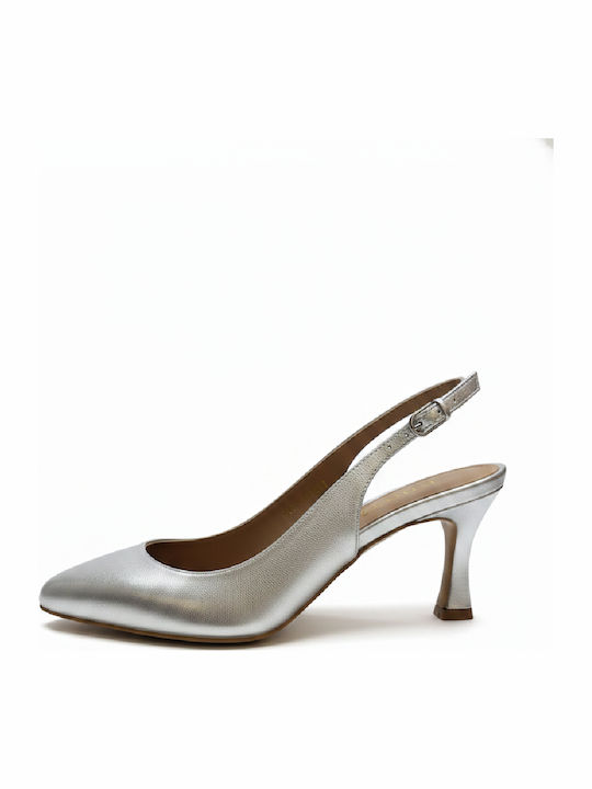 Leder Pumps mit Hochem Absatz Silber