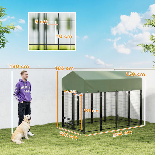 Pawhut Metal Dog House with Door Outdoor Green