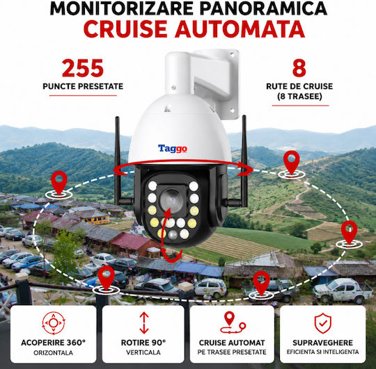 Taggo TAGGO-PRO50-99X-4G Cameră de Supraveghere IP 4G Full HD+ 5MP Impermeabilă cu Comunicare Bidirecțională