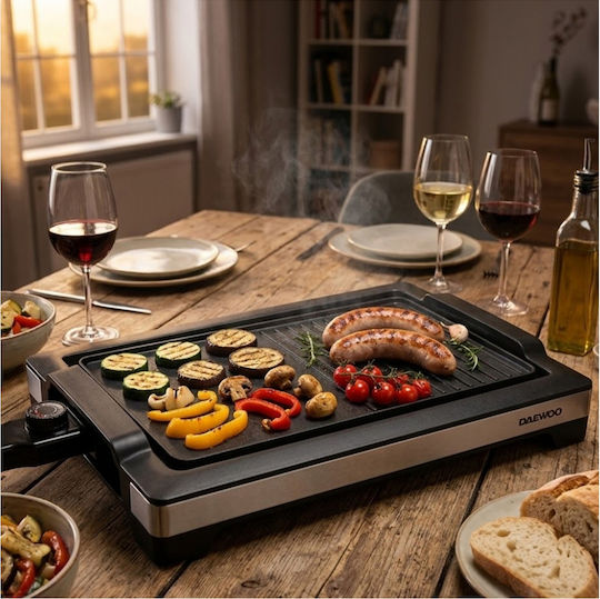Daewoo Tisch Elektrischer Grill mit Glatter und Gerillter Platte 2000W mit Einstellbarem Thermostat 37,5x25cm