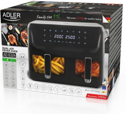 Air Fryer με Διπλό Αποσπώμενο Κάδο 11lt Μαύρο AD 6324