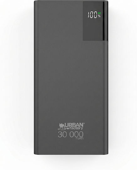 Urban Factory Power Bank 30000mAh με 2 Θύρες USB-A και Θύρα USB-C Μαύρο