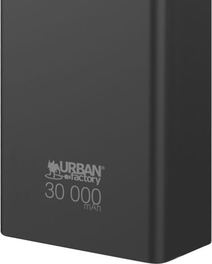 Urban Factory Power Bank 30000mAh με 2 Θύρες USB-A και Θύρα USB-C Μαύρο