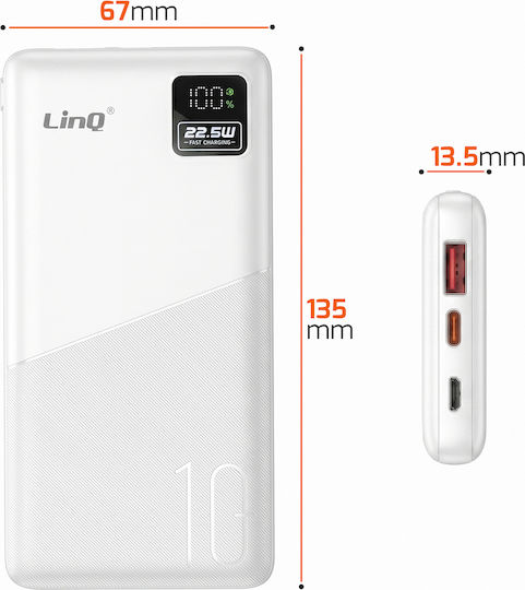 LinQ Power Bank 10000mAh 22.5W with USB-A Port and USB-C Port White