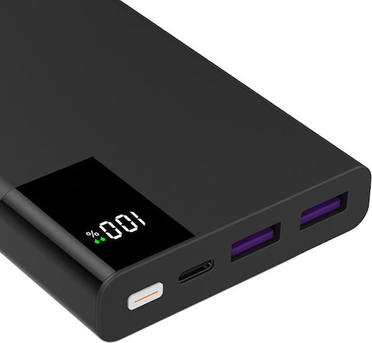 Urban Factory Външна Батерия 10000mAh с 2 USB-A Изходни Порта и USB-C Изходен Порт Черна