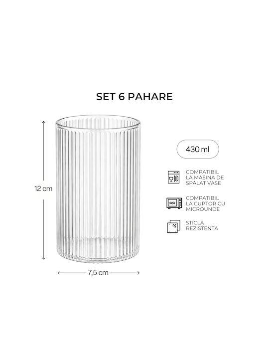 Miamio Set Pahare Pentru Apă Cocteiluri Din Sticlă 430ml 6 Bucăți