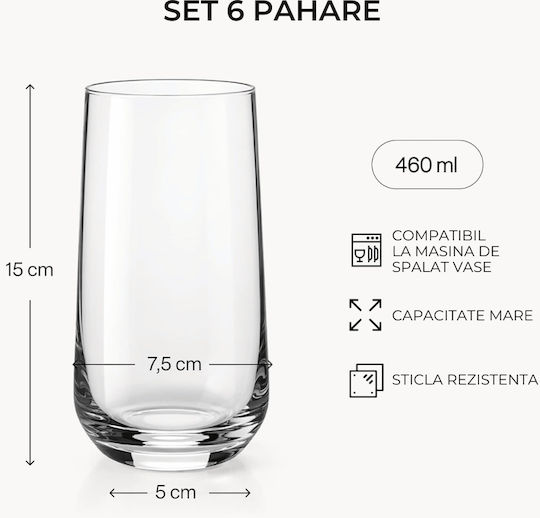 Miamio Set Of Water / Cocktail/Drinking Glasses Made Of Glass 460ml 6 Pieces