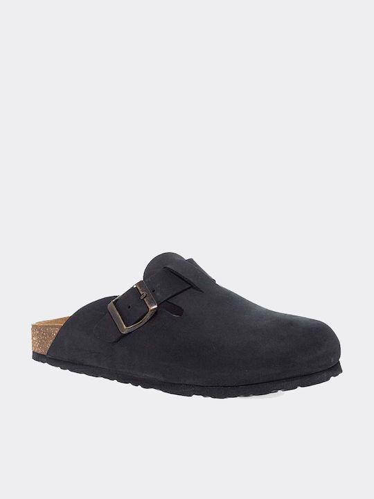 Parex Damen Leder Holzschuhe Schwarz