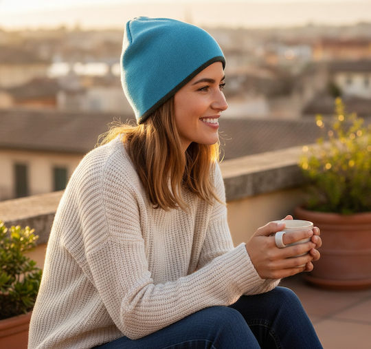 Beanie Unisex Wendbar Beanie Gestrickt Aqua/Grey