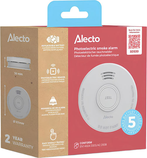 Alecto Smoke Detector 85db 5-year Battery Certified En14604 White