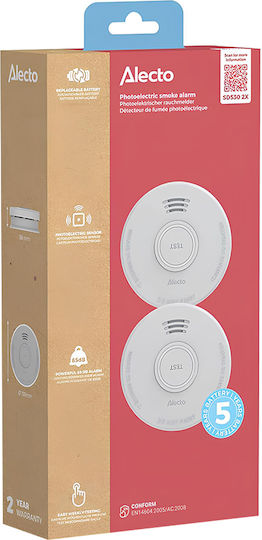 Alecto Pack 2 85db Rauchmelder 5-Jahres-Batterie En14604 Zertifiziert Weiße