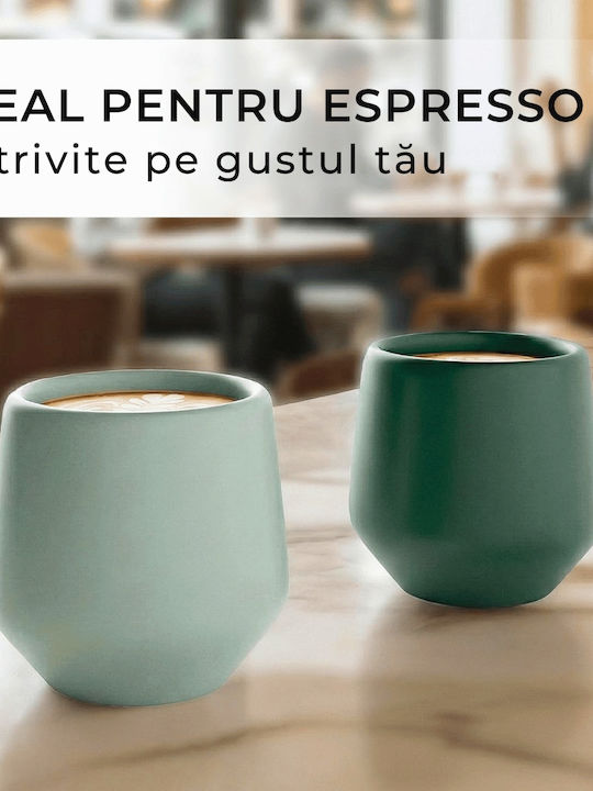 Miamio Set Cesti Espresso Ceramice Verzi 90ml 4 Bucăți