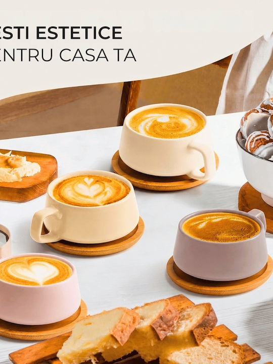 Miamio Set Cesti Cappuccino Bambus Roz 320ml 4 Bucăți