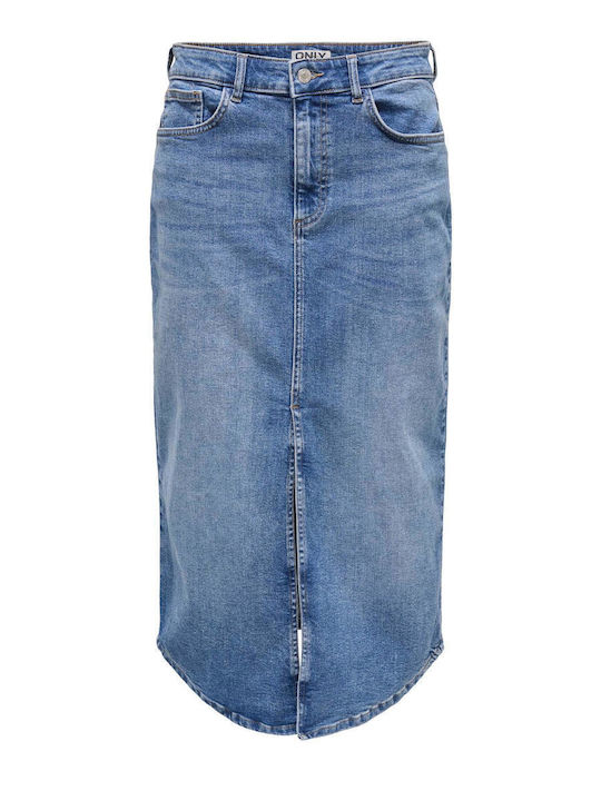 Denim Midi Skirt Medium Blue Denim