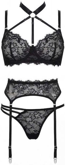 Black Lace Lingerie Set 3 Pieces Spalexline Sx1001